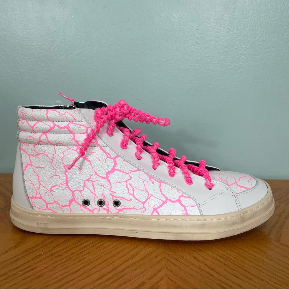 P448 Skatepink Crackle Sneakers High Top Sz 40 US 9.5-10 Hot Pink White